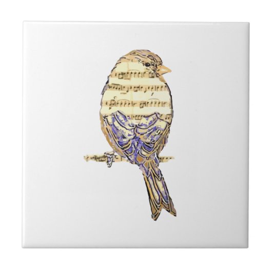 Süßer Vogel mit Noten Anpassen  Fliese (Vorderseite)