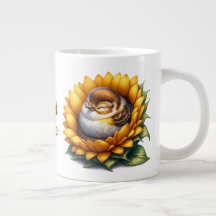 Süßer Vogel Schwalbe schlafend auf Sonnenblume