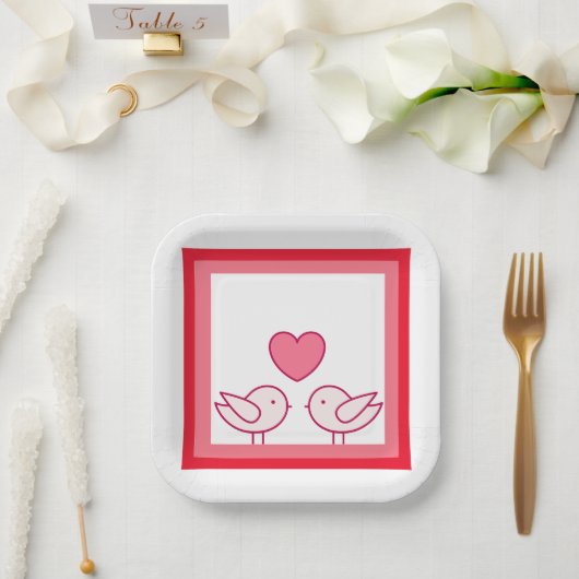 Süßer Vogel und Herz-Liebesdesign Pappteller (Hochzeit)