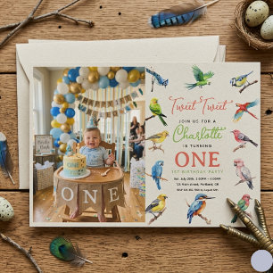 Süßer Vogel zum 1. Geburtstag Foto Süßes Baby Vo Einladung