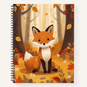 Süßer Wald Fuchs in herbstlichen Blättern Spiralbl Notizblock