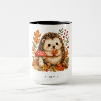 Süßer Wald-Igel-Wasserfarben-Becher mit Herbst  Tasse