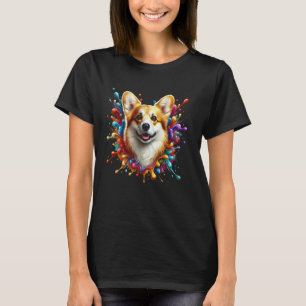 Süßer walisischer Corgi in farbenfrohen Farbspritz T-Shirt