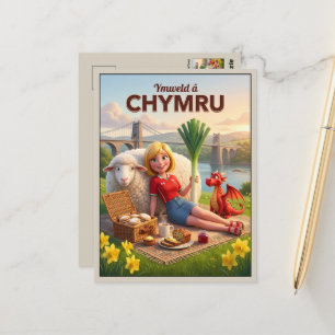 Süßer walisischer Drache Ymweld â Chymru Reise Postkarte