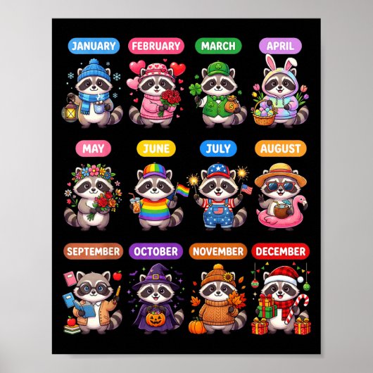 Süßer Waschbär 12-Monats-Kalender St. Patrick Hall Poster (Vorne)