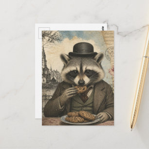 Süßer Waschbär, der Kekse isst, Vintage Postkarte