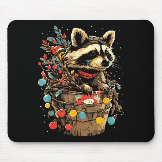 Süßer Waschbär Festliche Winterlandschaft Waldtier Mousepad (Vorne)