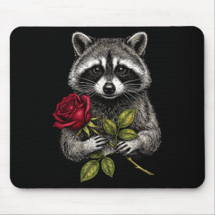 Süßer Waschbär hält eine rote Rose Süßer Waschbär Mousepad