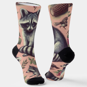 Süßer Waschbär im Vintage-Stil Socken