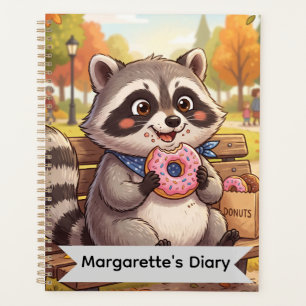 Süßer Waschbär isst Erdbeer-Donut Personalisiere Planer