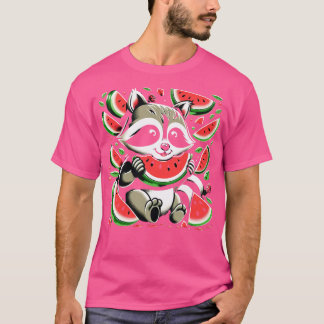 Süßer Waschbär isst Wassermelonen-Frucht Sommer Mä T-Shirt