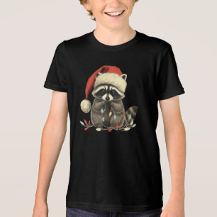 süßer Waschbär knabbert an Weihnachtslichter Xmas Tri-Blend Shirt