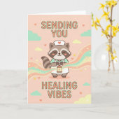 Süßer Waschbär-Krankenschwester sendet Ihnen heile Karte (Gelbe Blume)