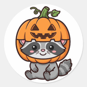 Süßer Waschbär-Kürbis-Hut Halloween Runder Aufkleber