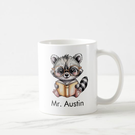 Süßer Waschbär liest ein Buch Custom Kaffeetasse (Rechts)