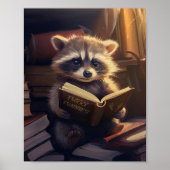 Süßer Waschbär liest ein Buch Poster (Vorne)