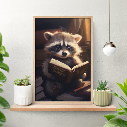 Süßer Waschbär liest ein Buch Poster
