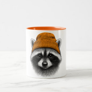 Süßer Waschbär mit Beanie - Retro 90er Vintage Wil Zweifarbige Tasse