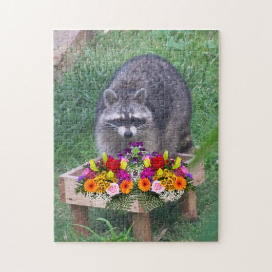 Süßer Waschbär mit Blumen Puzzle (Vertikal)