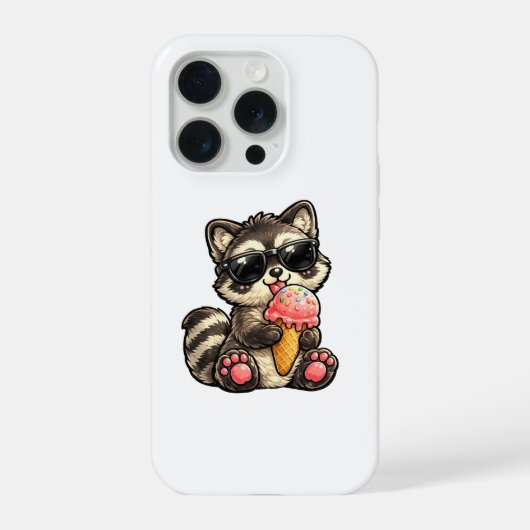 Süßer Waschbär mit Eiscreme und Sonnenbrille iPhone Hülle (Rückseite)