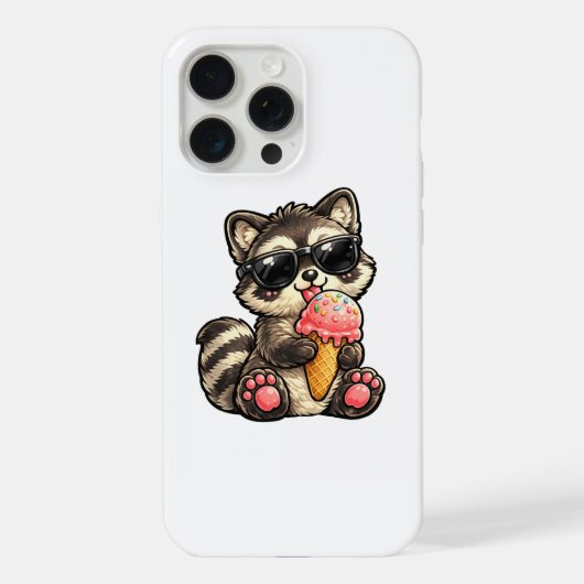 Süßer Waschbär mit Eiscreme und Sonnenbrille iPhone Hülle (Rückseite)