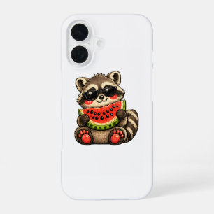 Süßer Waschbär mit Wassermelone iPhone 16 Hülle