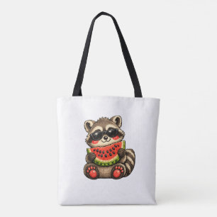 Süßer Waschbär mit Wassermelone Tasche