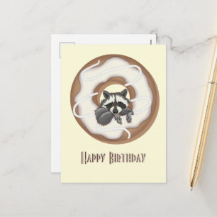 Süßer Waschbär Süße Donut Frohen Geburtstag Vanill Feiertagspostkarte