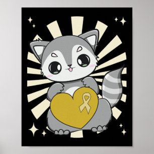 Süßer Waschbär und Schleifenherz für Kinderkrebs Poster