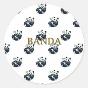 Süßer Wasserfarb-Panda-Bär, der Bambus-Vinyl hält Runder Aufkleber