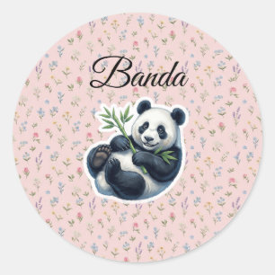 Süßer Wasserfarb-Panda-Bär, der Bambus-Vinyl hält Runder Aufkleber