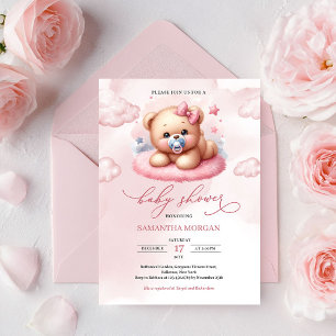 Süßer Wasserfarb-rosa Teddybär mit Schnuller Einladung