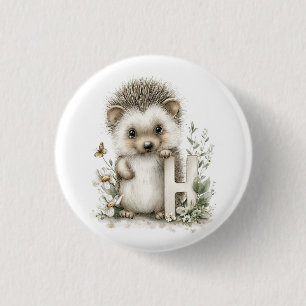 Süßer Wasserfarbe-Baby-Tier-Alphabet-Igel Button