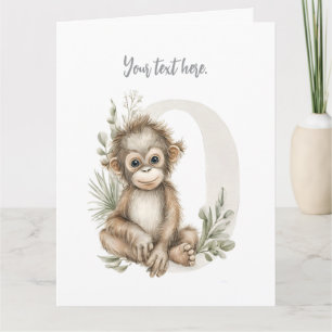 Süßer Wasserfarbe-Baby-Tier-Alphabet Orang-Utan Dankeskarte