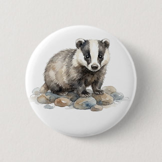 Süßer Wasserfarbe-Dachs-Waldtier-Knopf Button