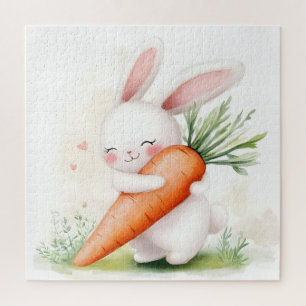 Süßer Wasserfarbe-Osterhase mit Karotte Puzzle