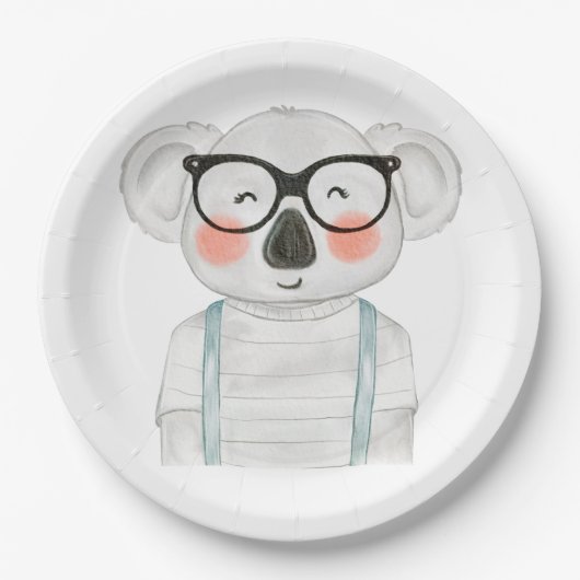 Süßer Wasserfarbekoala mit Brille Pappteller (Vorderseite)