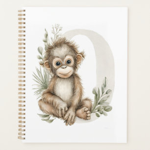 Süßer Wasserfarben-Baby-Tier-Alphabet Orang-Utan Planer