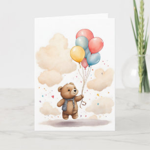Süßer Wasserfarben-Bärenjunge schwebend in der Luf Karte