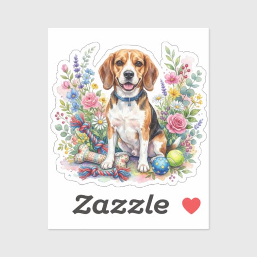 Süßer Wasserfarben-Beagle in Blumen Aufkleber (Blatt)