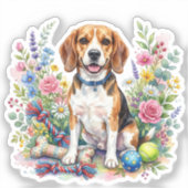 Süßer Wasserfarben-Beagle in Blumen Aufkleber (Vorderseite)