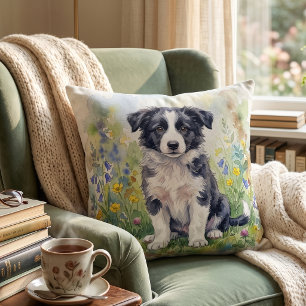 Süßer Wasserfarben-Border-Collie-Welpe Kissen