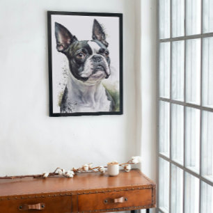 Süßer Wasserfarben-Boston-Terrier Leinwanddruck