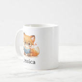 Süßer Wasserfarben-Fuchs beim Lesen eines Buches Kaffeetasse (Vorderseite Links)
