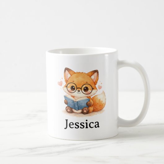 Süßer Wasserfarben-Fuchs beim Lesen eines Buches Kaffeetasse (Rechts)