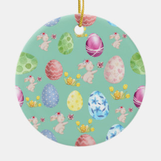 Süßer Wasserfarben-Hase Hellgrün Gelb Ostern Keramik Ornament