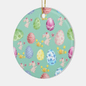 Süßer Wasserfarben-Hase Hellgrün Gelb Ostern Keramik Ornament (Links)