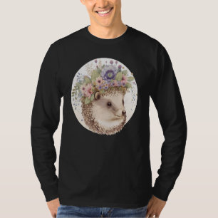 Süßer Wasserfarben-Igel-Blumenkranz-Tier T-Shirt