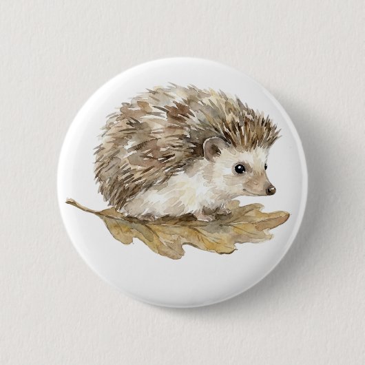 Süßer Wasserfarben-Igel-Waldtier-Knopf Button (Vorderseite)
