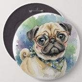 Süßer Wasserfarben-Mops mit Brille Button (Vorne & Hinten)